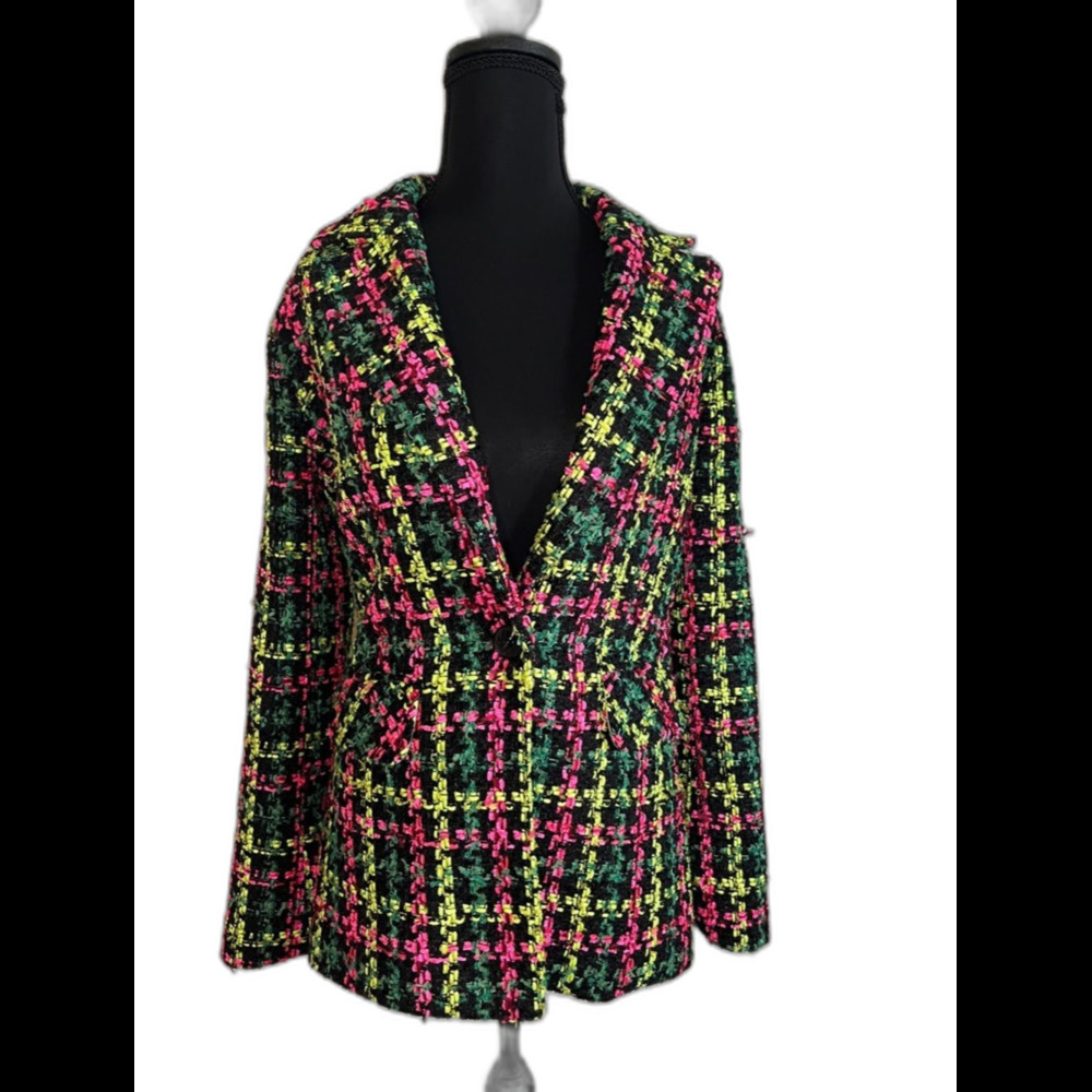 Anthropologie Avec Les Filles Black Neon Tweed Blazer Jacket XXS Academia